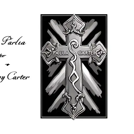 a cross with the name Paula Carter and Tony Carter in it  tattoo design idea
