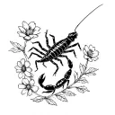 grasshopper and scorpion with flowers in the background tattoo design idea