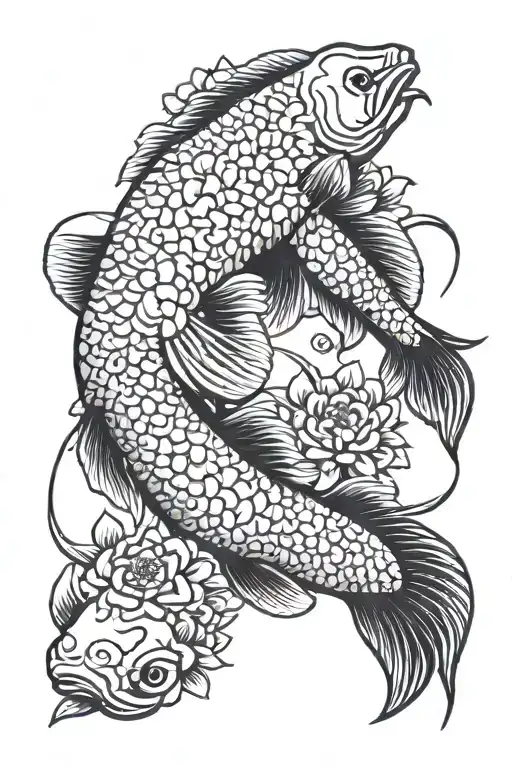 arowana fish and flowers tattoo design idea