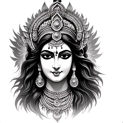 black and white Hindu Goddess Kali  tattoo design idea