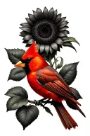 cross with sunflower and red cardinal bird tattoo design idea