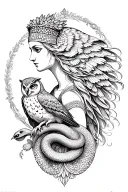 goddess athena with owl and snake tattoo design idea
