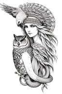 goddess athena with owl and snake tattoo design idea