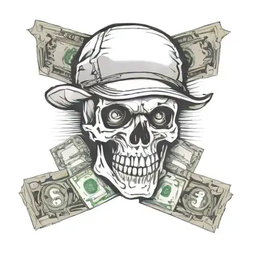 truck driver skull with money eyes  tattoo design idea