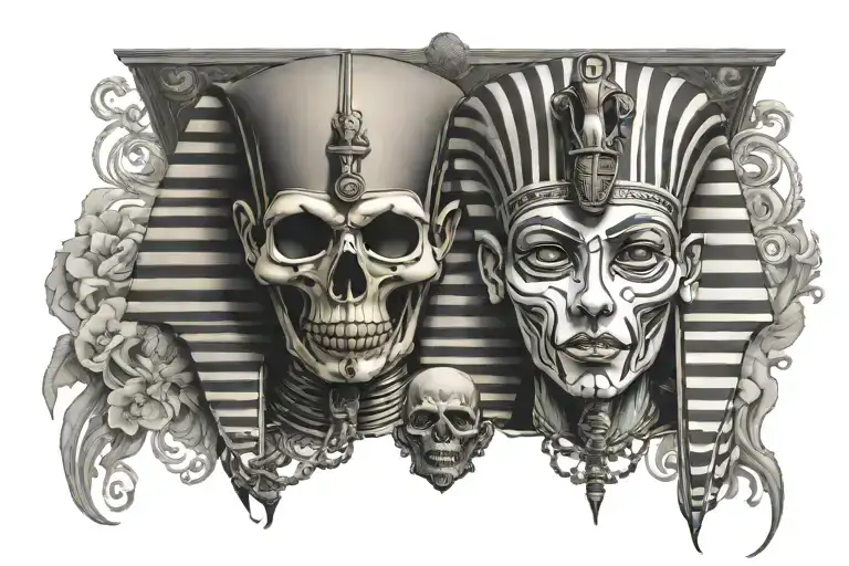 king tut and skull tattoo design idea
