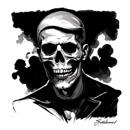 Gay pinup man with death tattoo design idea