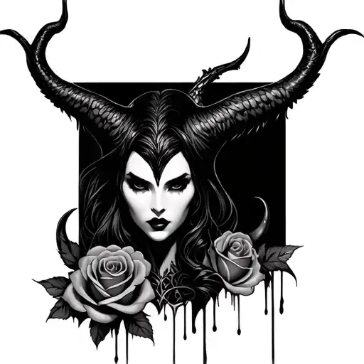 maleficent horns phoenix roses drip chains tattoo design idea