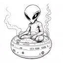 alien in spaceship smoking weed tattoo design idea