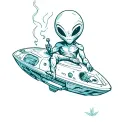 alien in spaceship smoking weed tattoo design idea