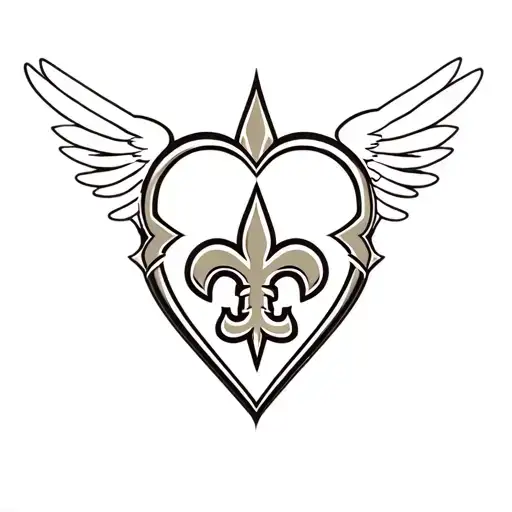 New Orleans saints logo with heart behind logo and surrounded by wings tattoo design idea