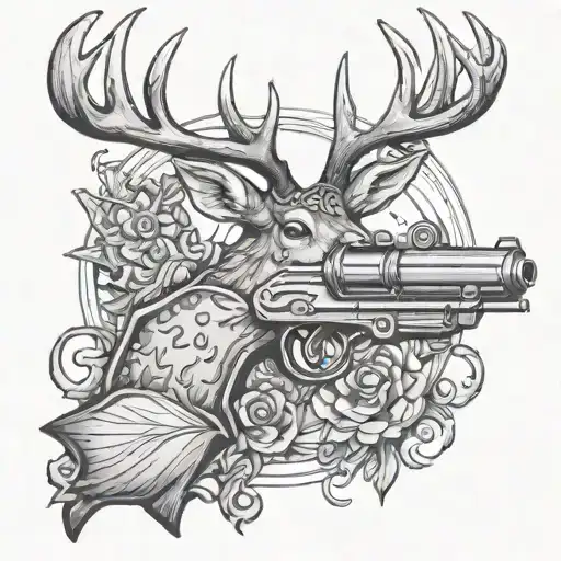 deer head gun fishing rod tattoo design idea