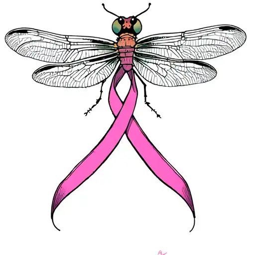 dragonfly with lung cancer awareness ribbon tattoo design idea