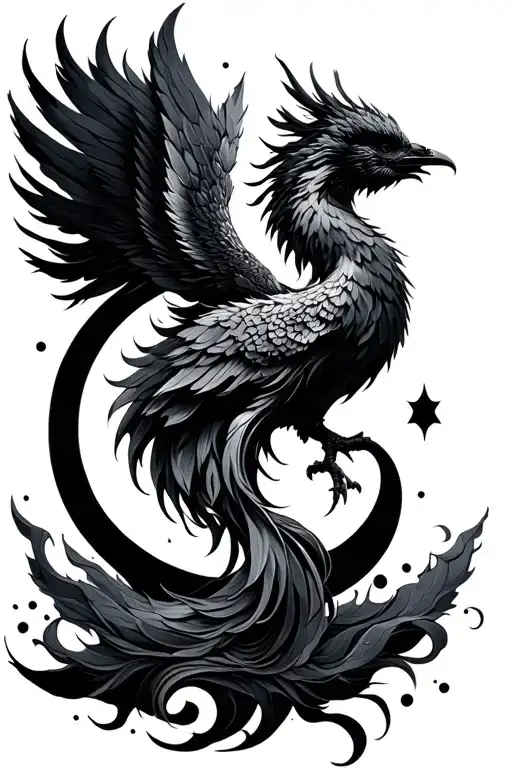lunar phoenix with moon tattoo design idea