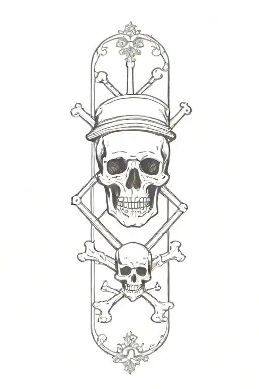 thin line victorian skull and crossbones tattoo design idea