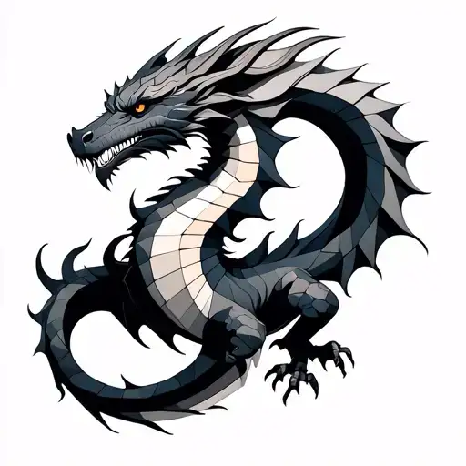 geometrics with a realistic dragon tattoo design idea