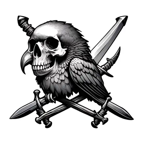 parrot skull jolly roger with crossed swords tattoo design idea