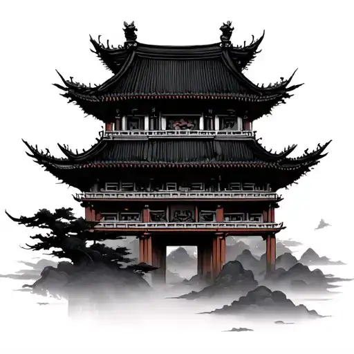 Chinese Tower tattoo design idea