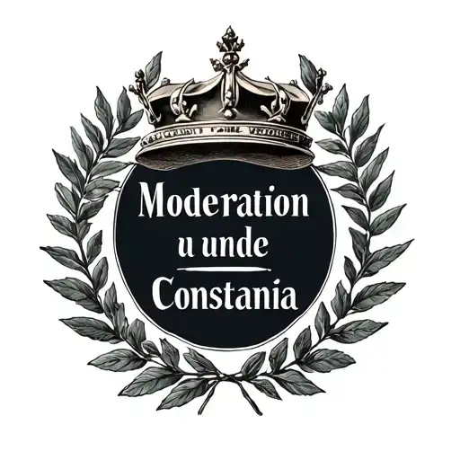 A laurel crown that surrounds the words moderation and constantia, one under another, in Roman capitals tattoo design idea