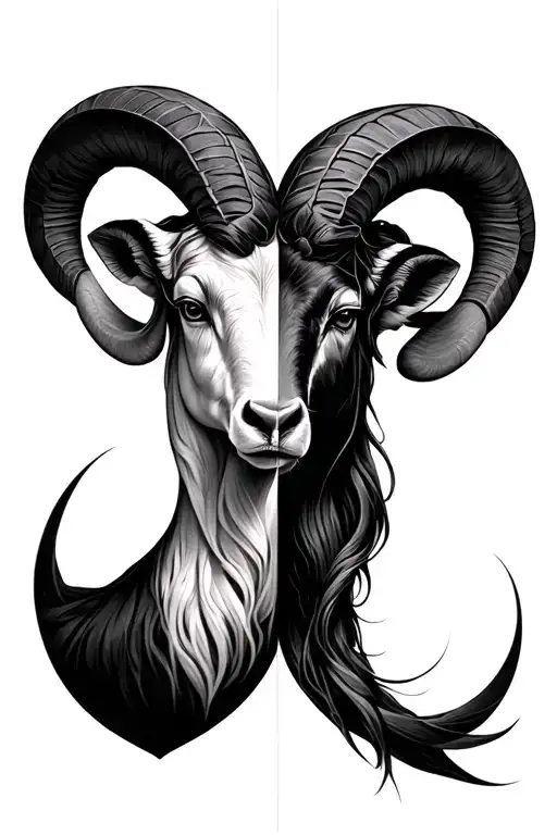 Virgo and Aries. half ram half maiden looking sideways tattoo design idea