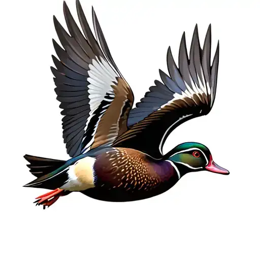 wood duck flying tattoo design idea