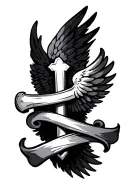 cross and wings scroll tattoo design idea