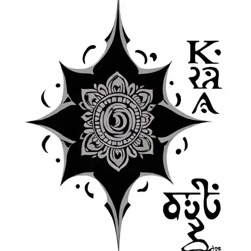 I want a tatoo design with karma symbol and which also consists these sanskrit words, "कालः सर्वं विरोपयति" . tattoo design idea