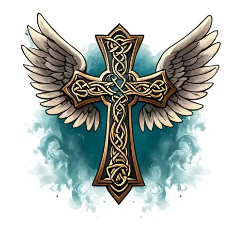 Celtic cross with wings tattoo design idea