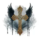 Celtic cross with wings tattoo design idea