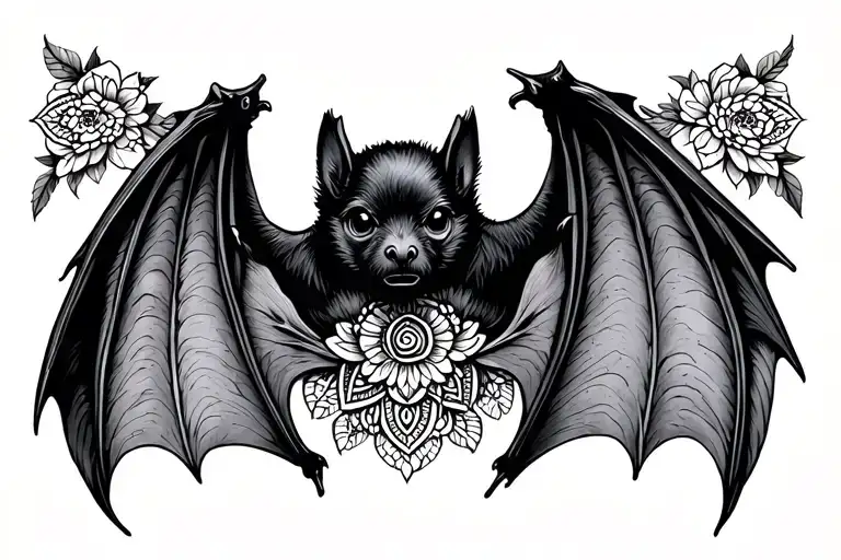 Fruit Bat Wings With Mandala Along tattoo design idea