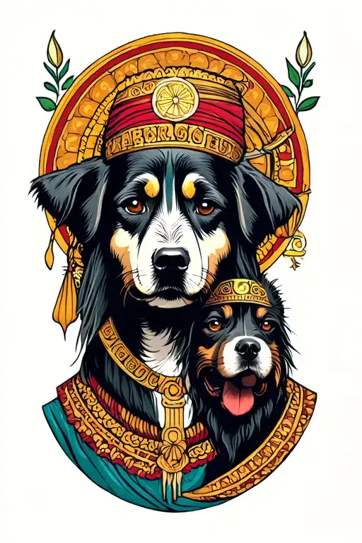 Isis god and dog tattoo design idea