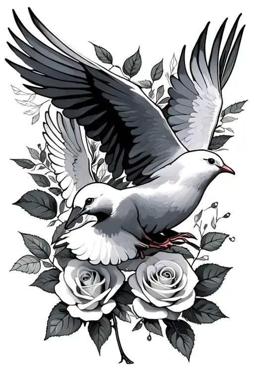 flying doves with rose surrounding leaves tattoo design idea