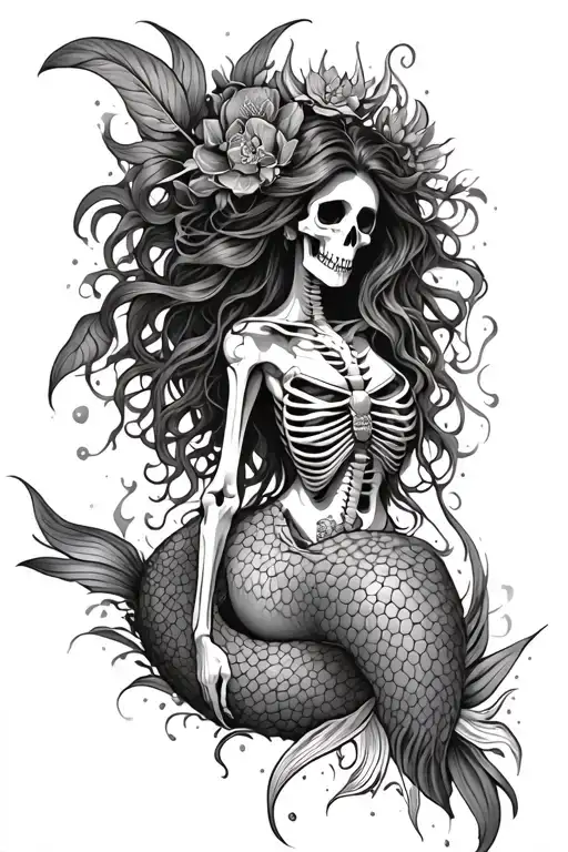 mermaid siren evil skeleton tattoo design idea