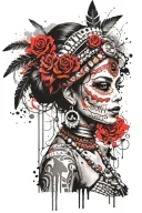 Aztec princess with sugar skull surrounded tattoo design idea