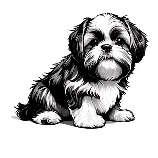 shih tzu dog sits half sitting tattoo design idea