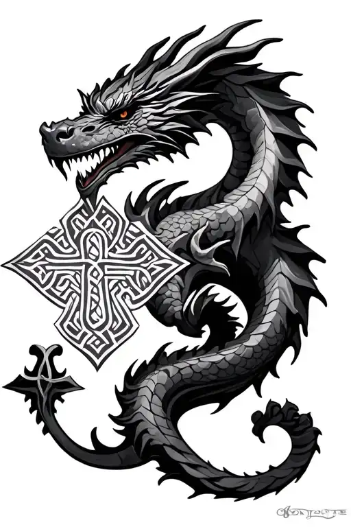 dragon with Celtic cross tattoo design idea