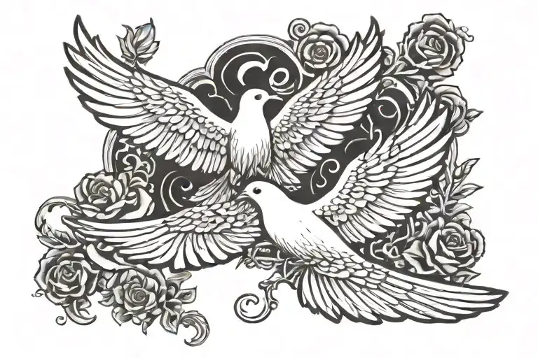 word family with a dove flying tattoo design idea