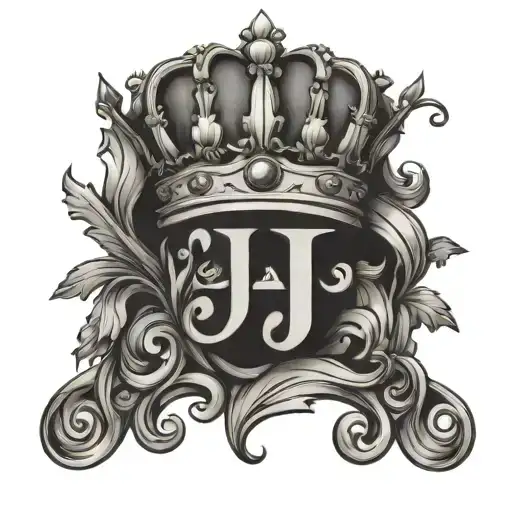 letter j with queens crown tattoo design idea