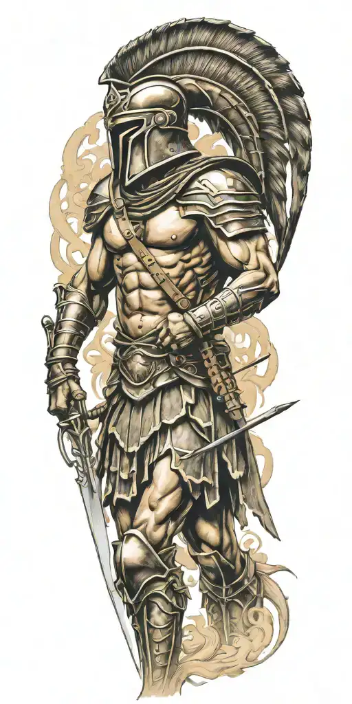 Spartan warrior hunting tattoo design idea