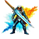 spaceman holding the master sword from the legend of zelda left arm  half sleeve tattoo design idea