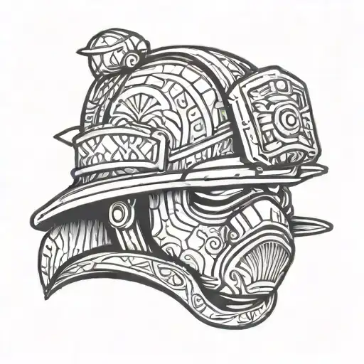cartoon firefighter helmet tattoo design idea