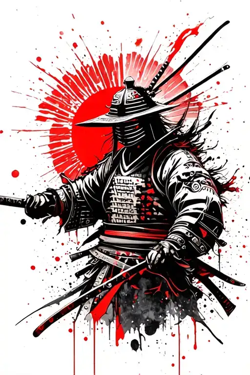 Samurai ronin, sun in the background tattoo design idea