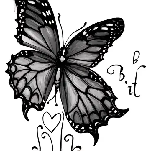 Draw me a butterfly with a heart and the initials b and t tattoo design idea