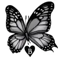 Draw me a butterfly with a heart and the initials b and t tattoo design idea