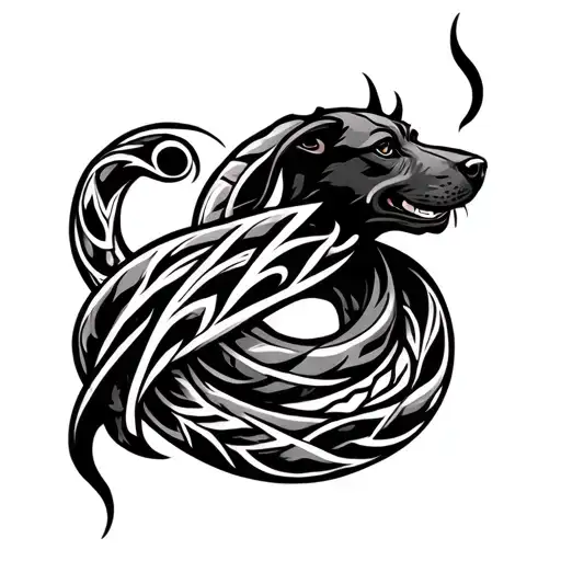 tribal style ouroboros dog wrap around band tattoo design idea