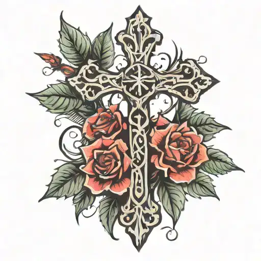 cross with thorns and isaiah 41 10 tattoo design idea