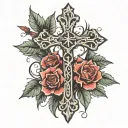 cross with thorns and isaiah 41 10 tattoo design idea