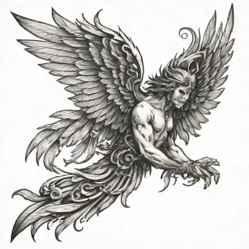 seraphim with mouth and wings coming from eye surrounded tattoo design idea