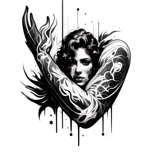sleeve on right arm, abstract, harsh linework tattoo design idea