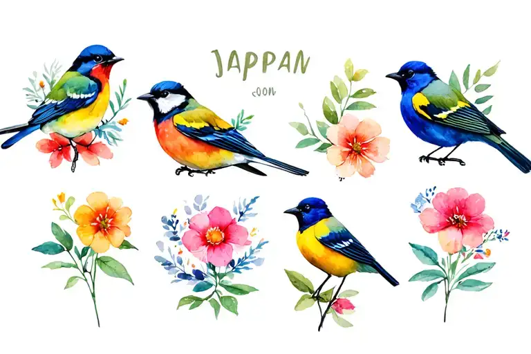 national birds and flowers from Colombia, Argentina, Japan and South Africa and Denmark, feminine  tattoo design idea