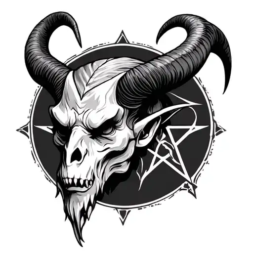Baphomet head pentagram tattoo design idea
